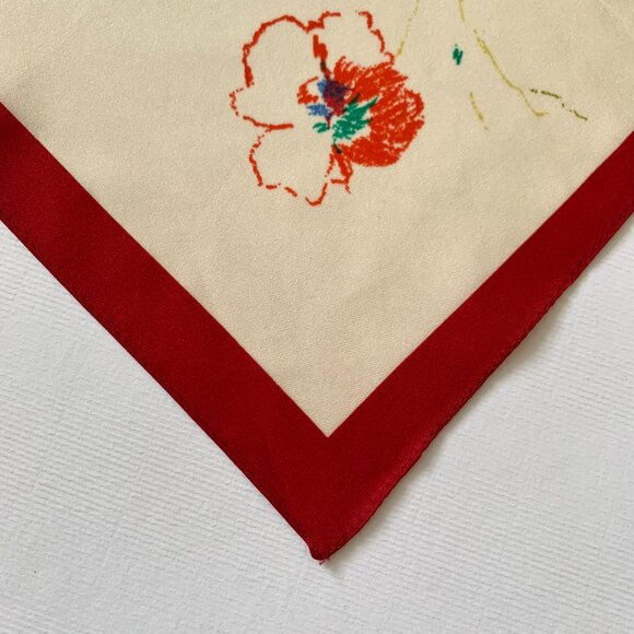 Vintage Boselli Floral Flower Print Trevira Italian Scarf Red Beige Blue Green - Picture 7 of 10
